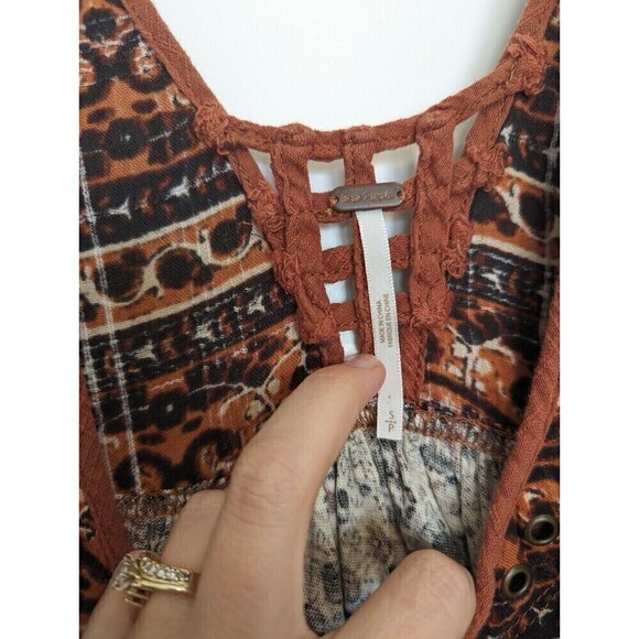 Free People Lucky Coin Tank Top Brown Floral Linen Small - Picture 7 of 8